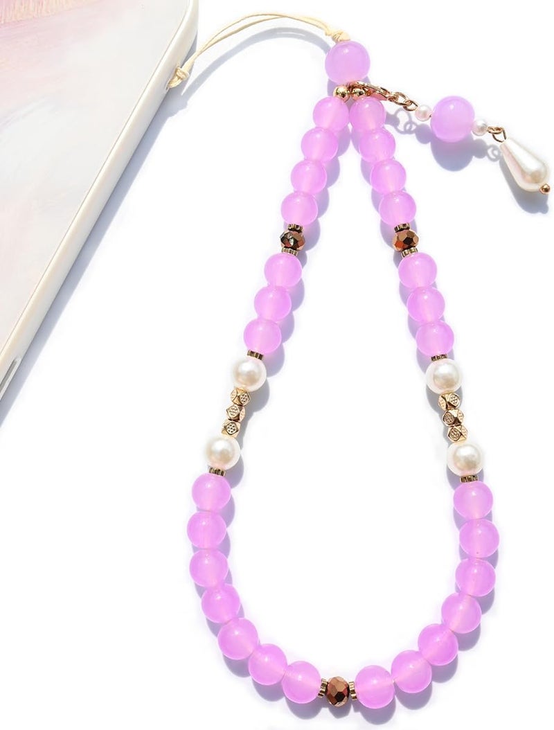 BoudlesCham Phone Charm – Cute Pearl Beaded Wrist Strap for Women, Aesthetic Phone Chain Wristlet for iPhone, Pixel, Camera & More, Perfect for Gifts, Birthdays & Holidays(Purple) - Image 1